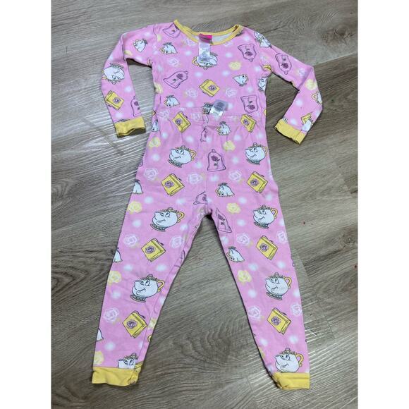 Disney Beauty and the Beast Girls Pajama Tops Bottoms Set 4-5 Pink Long Sleeve - Picture 8 of 13